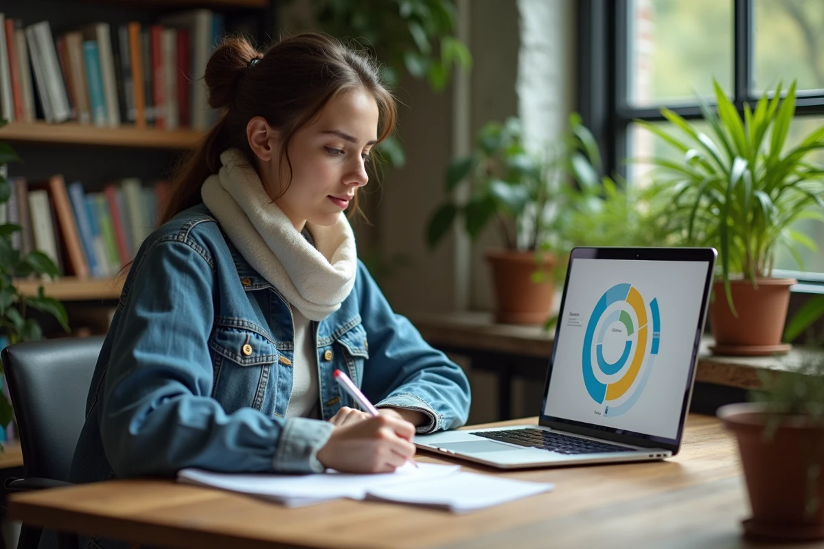 Jeune femme écrit dans un espace de travail écologique
