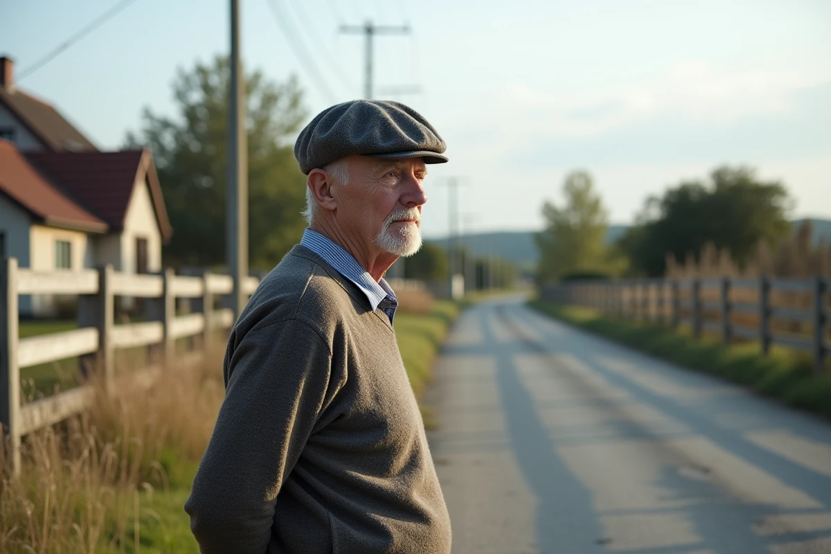 Homme âgé dans un paysage rural calme