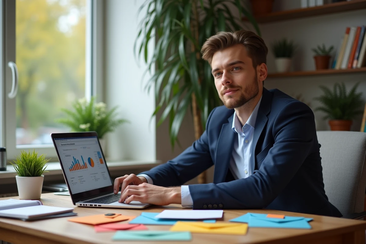 Jeune responsable marketing dans un espace de travail à domicile