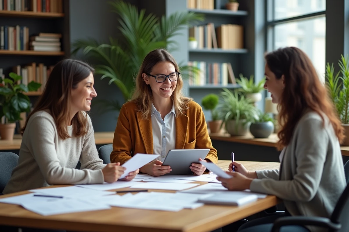 Trois professionnels en réunion autour d