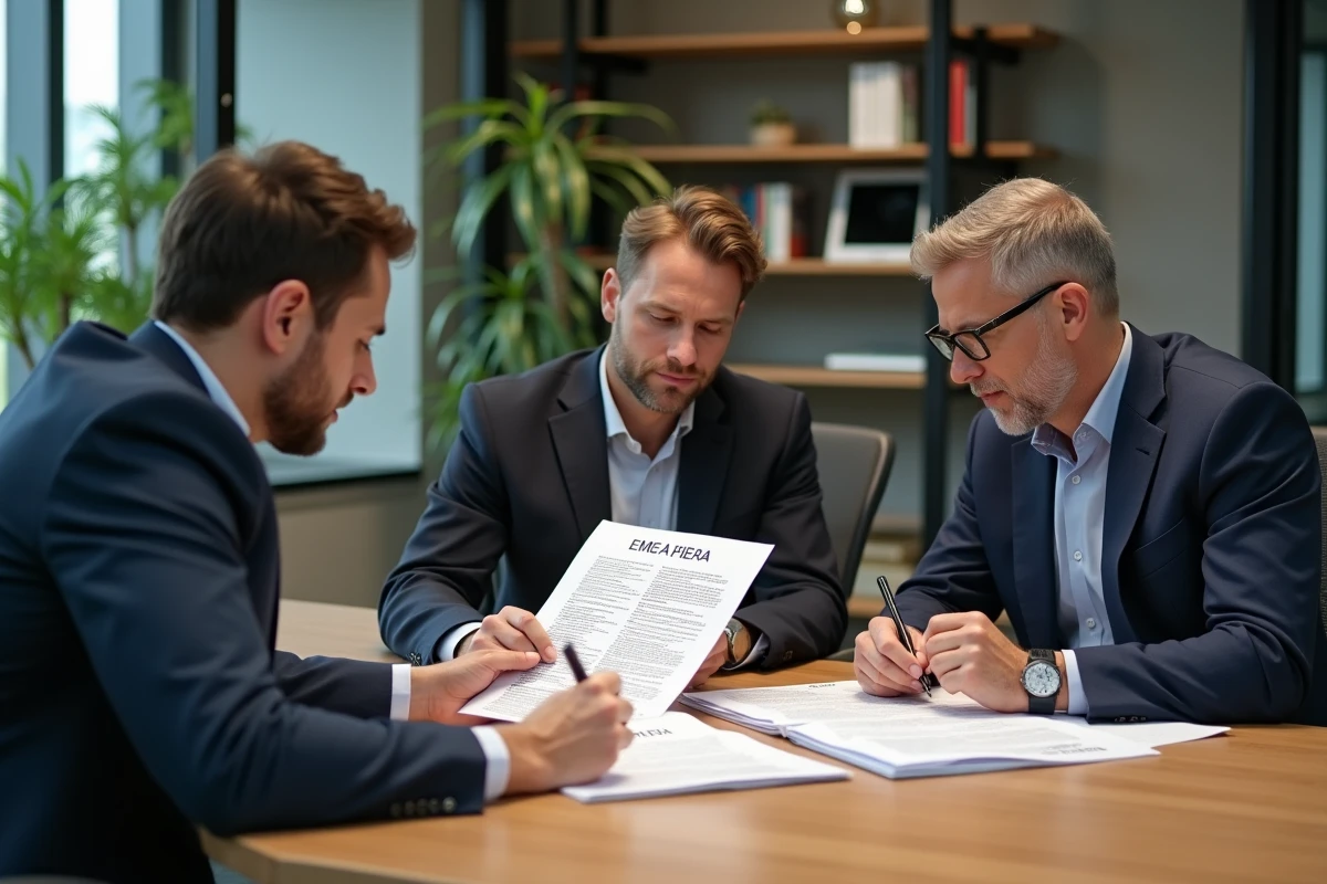 Groupe de professionnels discutant autour d